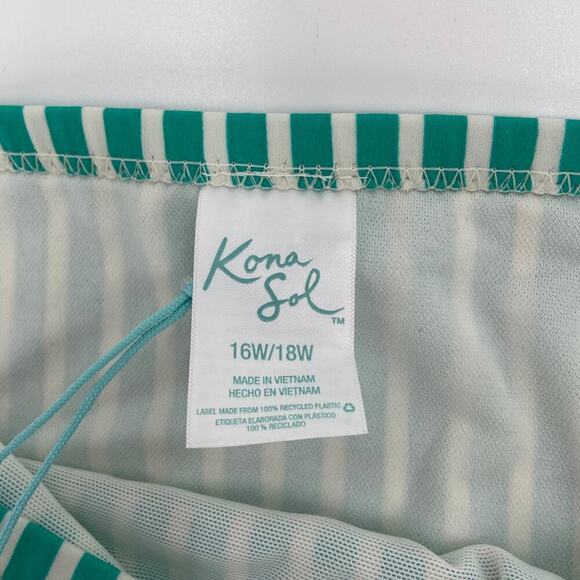 Kona Sol Hipster Bikini Bottom High Coverage Green Stripe Women's 16W-18W - Picture 5 of 9